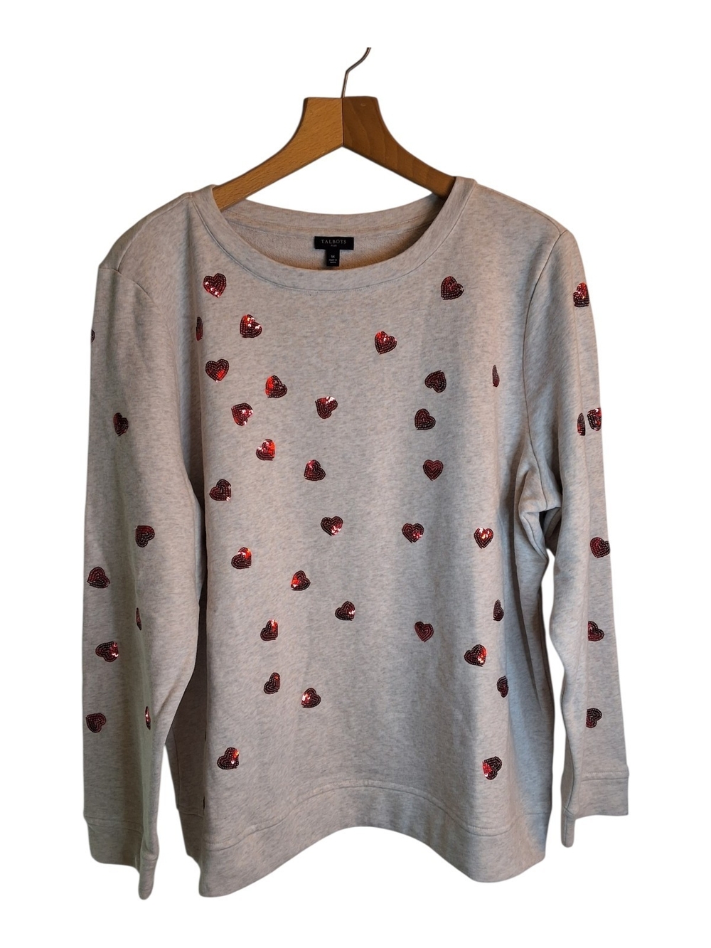 Talbots Gray Heart Sequin Sweatshirt - Women's 1X
